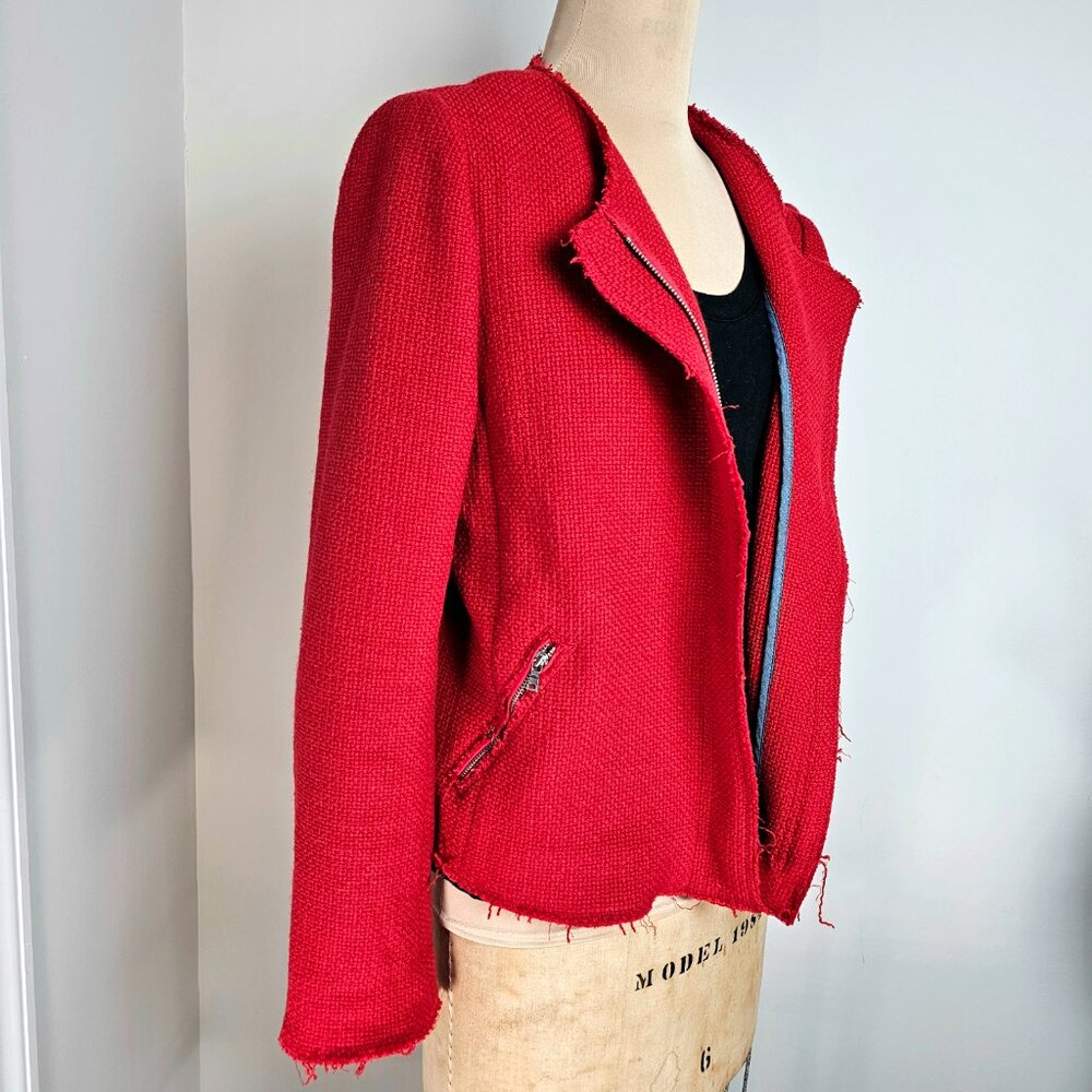 Gap Red Textured Moto Jacket Raw Edge Cropped Size 12